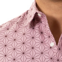 "KNIGHT" - Pink Traditional Japanese Geometric Floral Print Short Sleeve Shirt - Made in USA