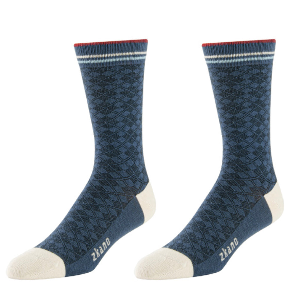Navy Argyle Textured Sock - Made in USA by Zkano