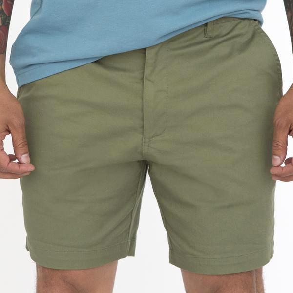 Olive Cotton Stretch Twill Shorts - Made in USA