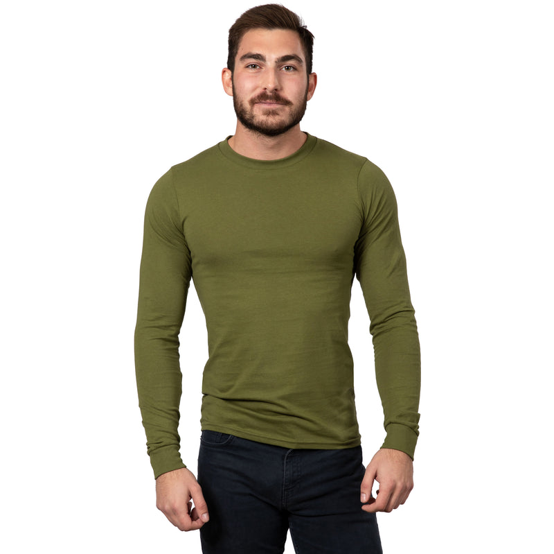 40% OFF AFTER CODE WOW25: Organic Cotton Olive Green Long Sleeve Tee - Made in USA
