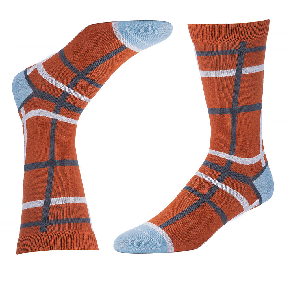 Orange, Grey & Ice Blue Open Windowpane Pattern Socks