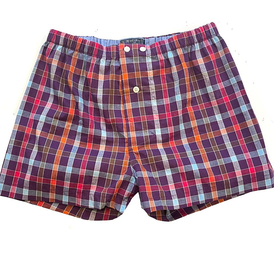 "JENNINGS" - Purple Multi-Color Plaid Slim-Cut Boxer Short - Made In USA
