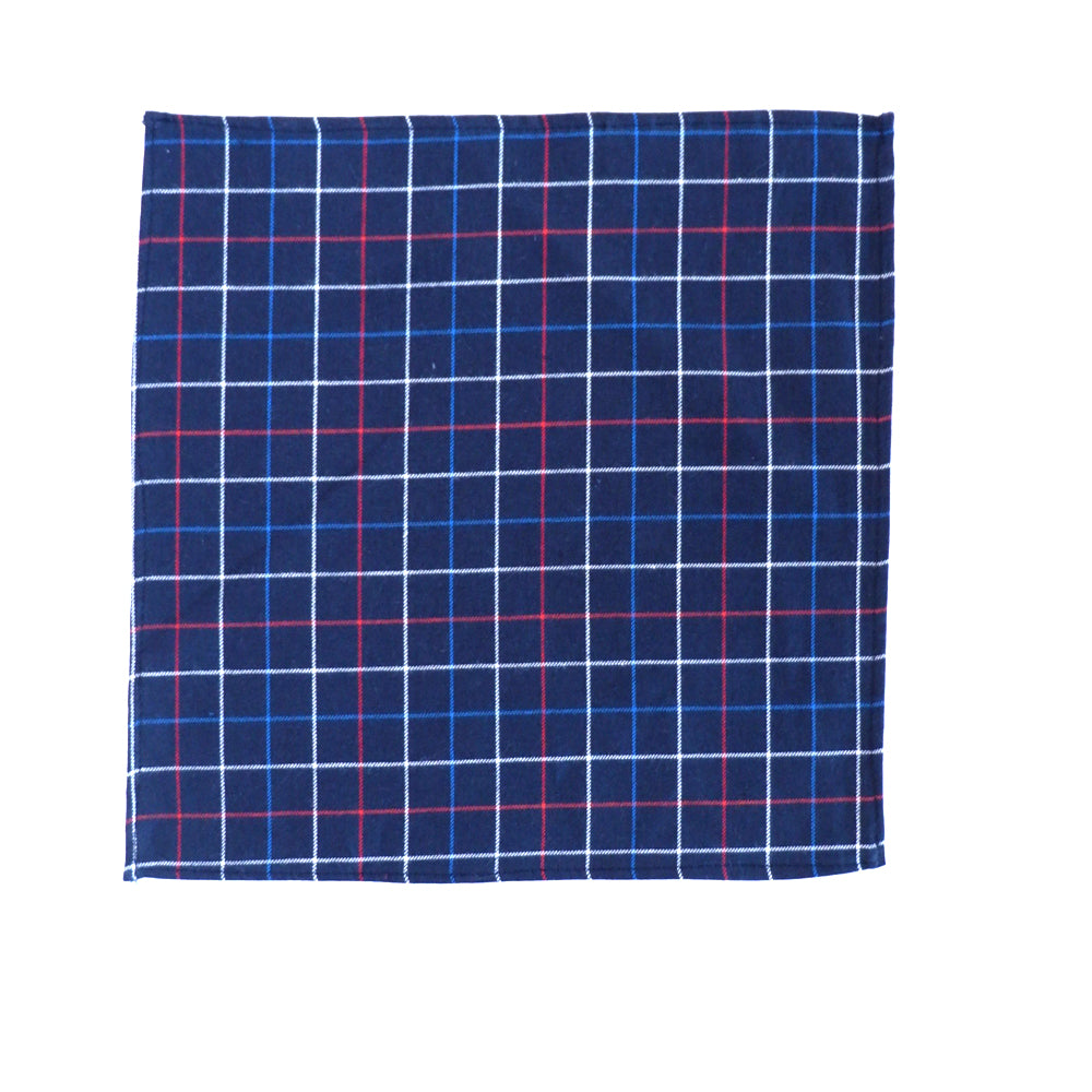 Navy, Red & White Plaid Brushed Cotton Pocket Square