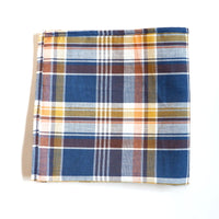 Royal Blue, Gold & Coral Plaid Cotton Pocket Square