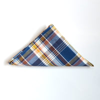 Royal Blue, Gold & Coral Plaid Cotton Pocket Square