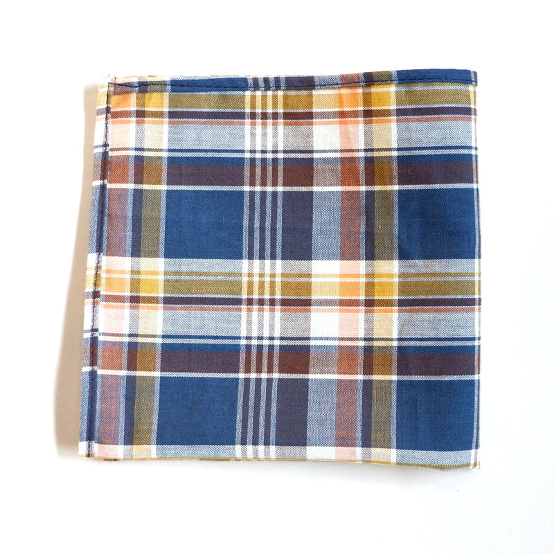Royal Blue, Gold & Coral Plaid Cotton Bow Tie