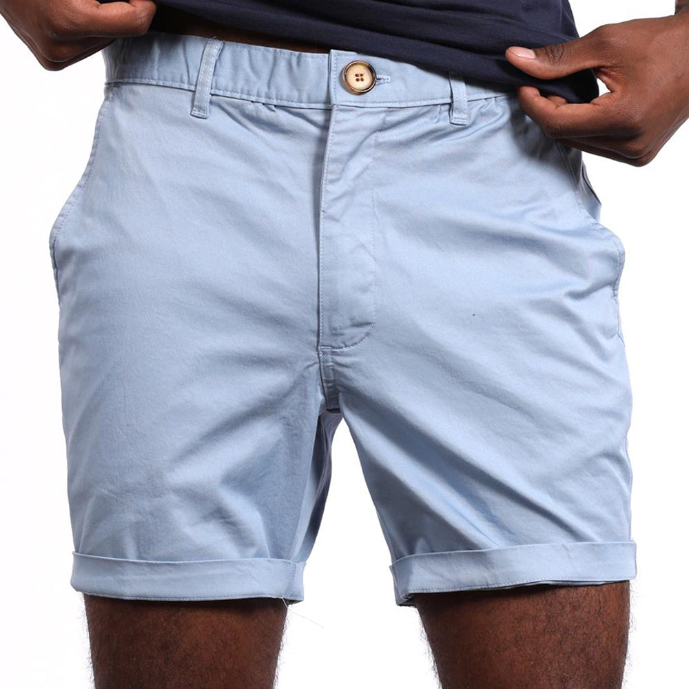 Light Blue Cotton Stretch Twill Shorts  - Made in USA