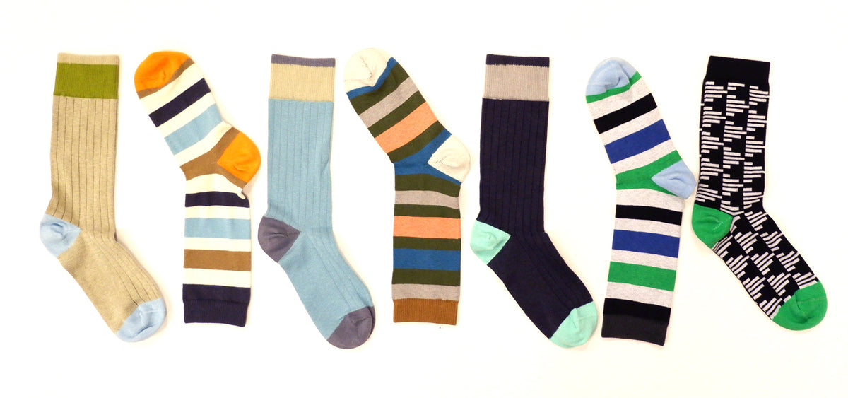 Grey, Royal Blue & Green Multi Stripe Socks