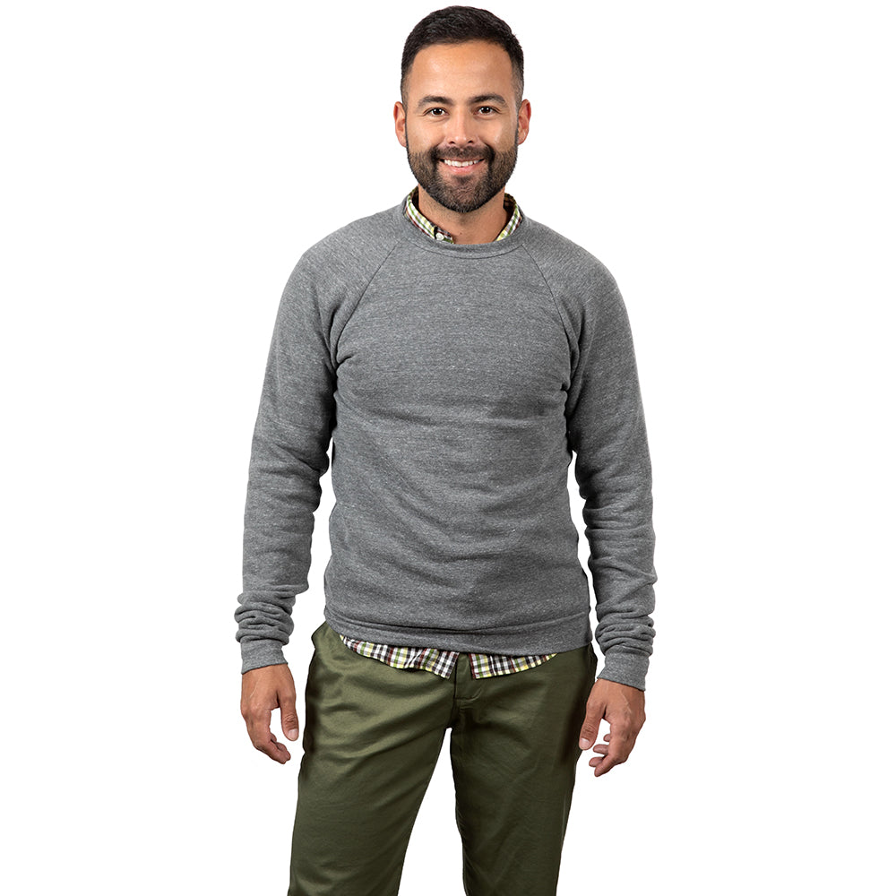 Vintage Heather Grey Marled Raglan Sleeve Crewneck Tri-Blend Fleece Sweatshirt - Made in USA
