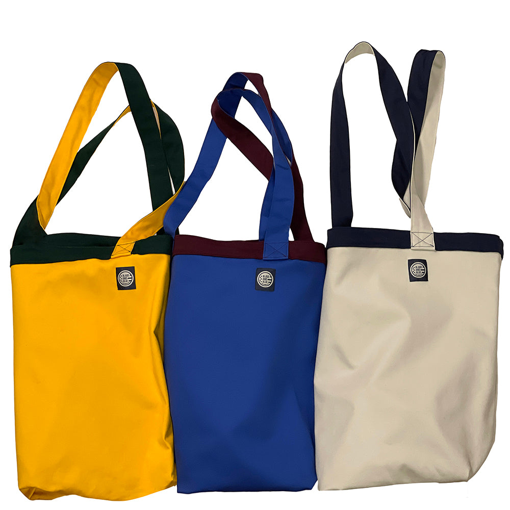 Navy Blue & Stone Cotton Stretch Reversible Tote Bag
