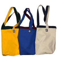 Navy Blue & Stone Cotton Stretch Reversible Tote Bag