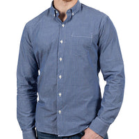 55% OFF AFTER CODE NEWFALL: "BOWERY" -  Medium Blue & White Fine Stripe Cotton Shirt - Made In USA