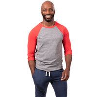 Grey Heather & Red 3/4 Raglan Sleeve Tri-Blend Baseball Tee - Made In USA