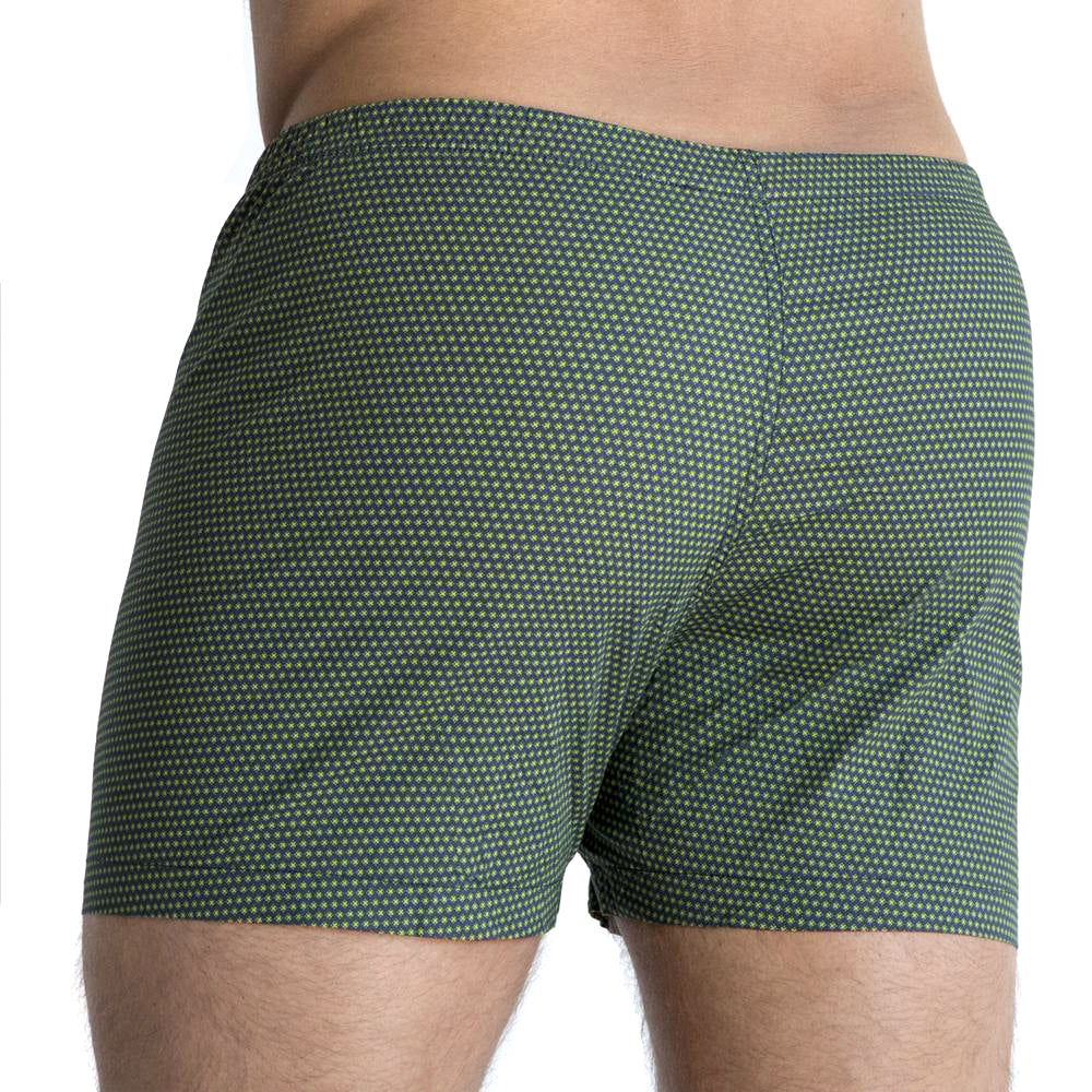 "XANDER" - Navy with Green 'X' Print Boxer Short - Made In USA